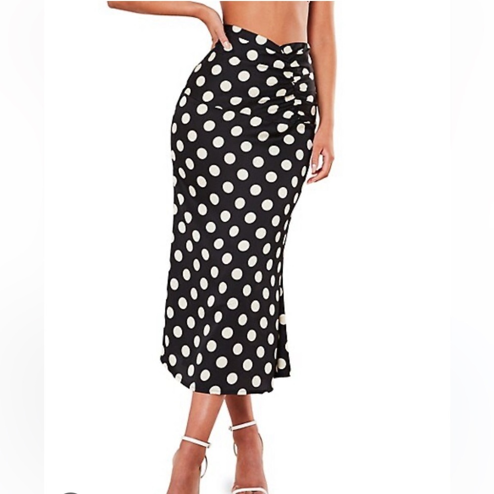 NWT Polka Dot-Print Ruched Midi Skirt